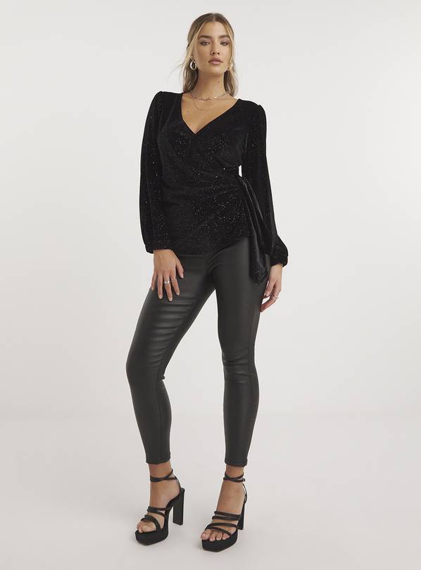 SIMPLY BE Black Multi Glitter Velour Wrap Top 20