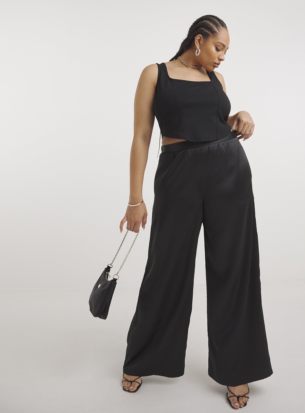SIMPLY BE Black Satin Wide Leg Trouser