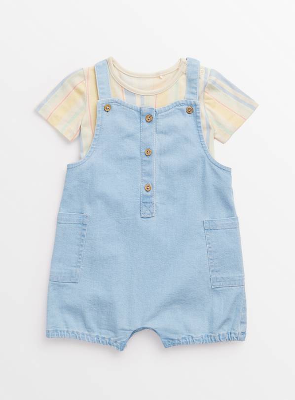 Denim Bibshorts & Stripe Bodysuit Set 18-24 months