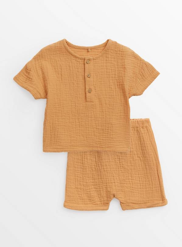 Orange Woven Top & Shorts Set Up to 3 mths