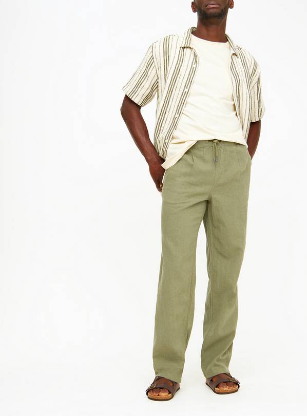 Khaki Linen Blend Trousers 34R