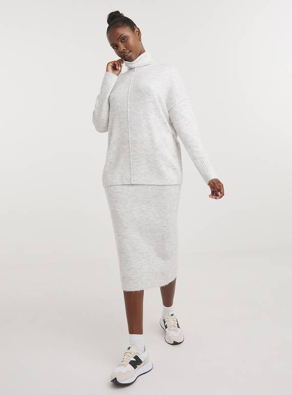 SIMPLY BE Grey Sponge Knitwear Roll Neck Longline Jumper 20-22