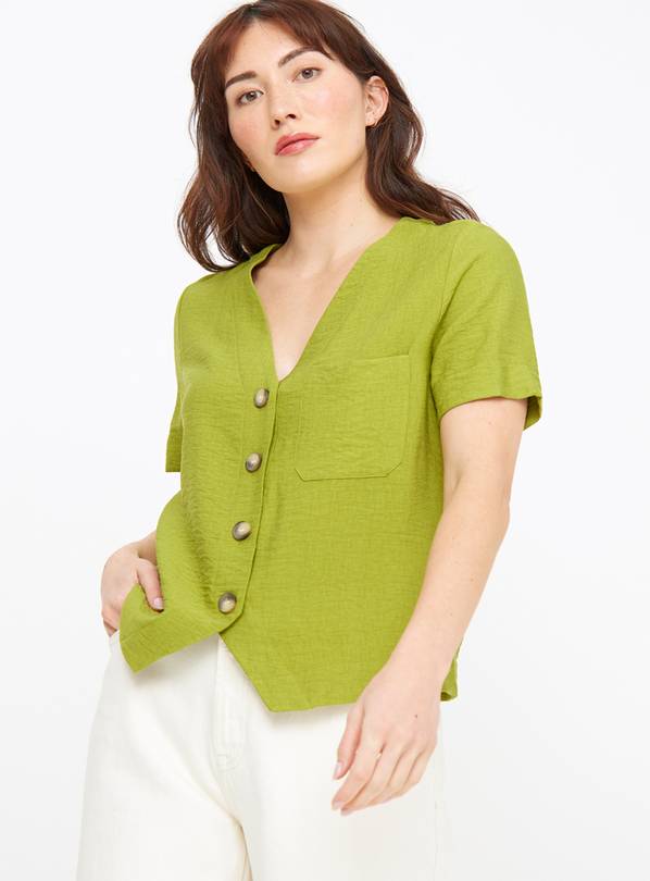 Green Textured Boxy Short Sleeve Blouse 18