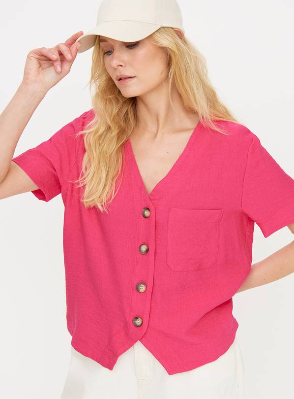 Pink Textured Boxy Short Sleeve Blouse 16