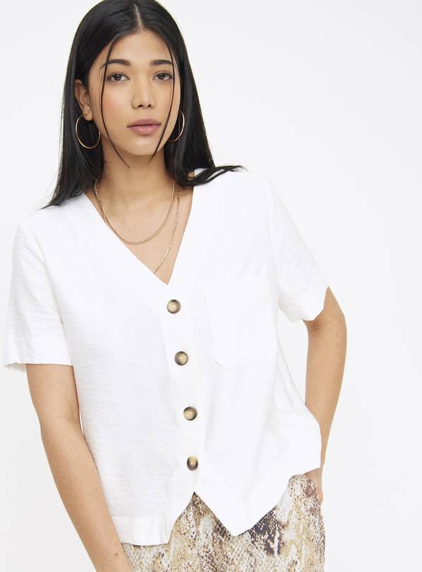 White Textured Boxy Short Sleeve Blouse 8