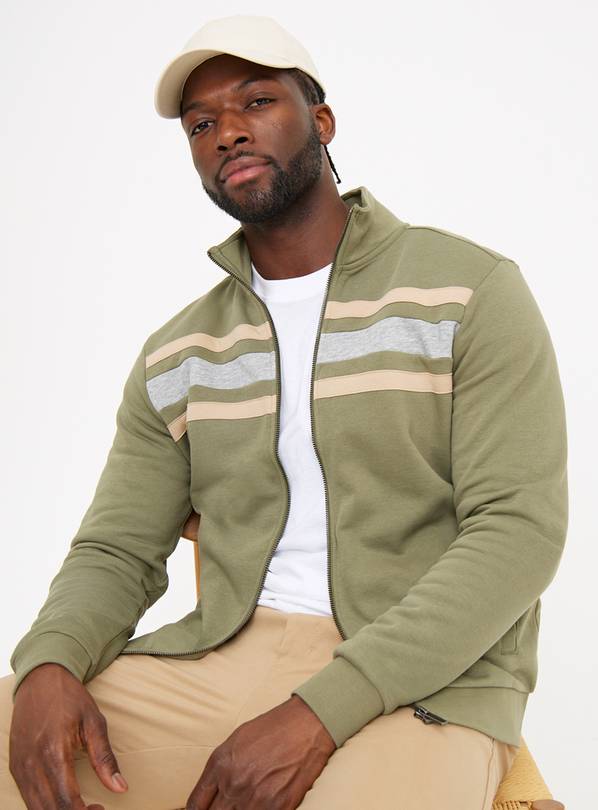 Khaki Colour Block Zip-Through Sweatshirt S