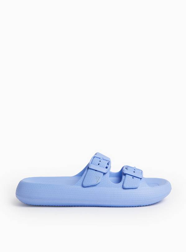 Blue Double Strap Textured Sliders 7