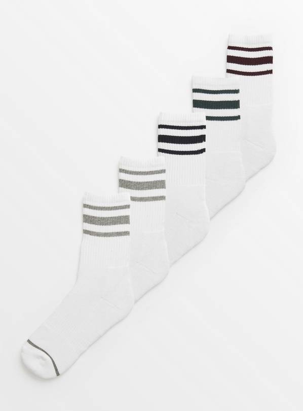 White Stripe Sports Socks 5 Pack 6-8.5