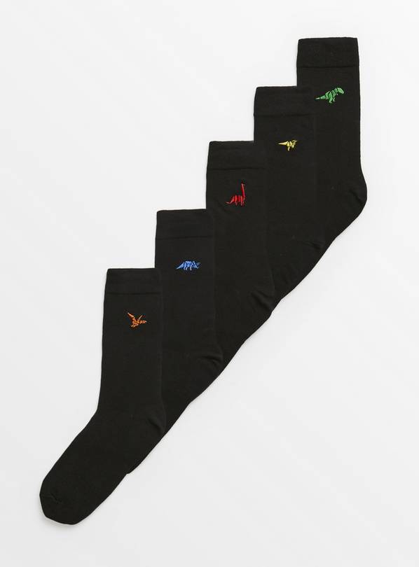 Black Dino Detail Ankle Socks 5 Pack 9-12