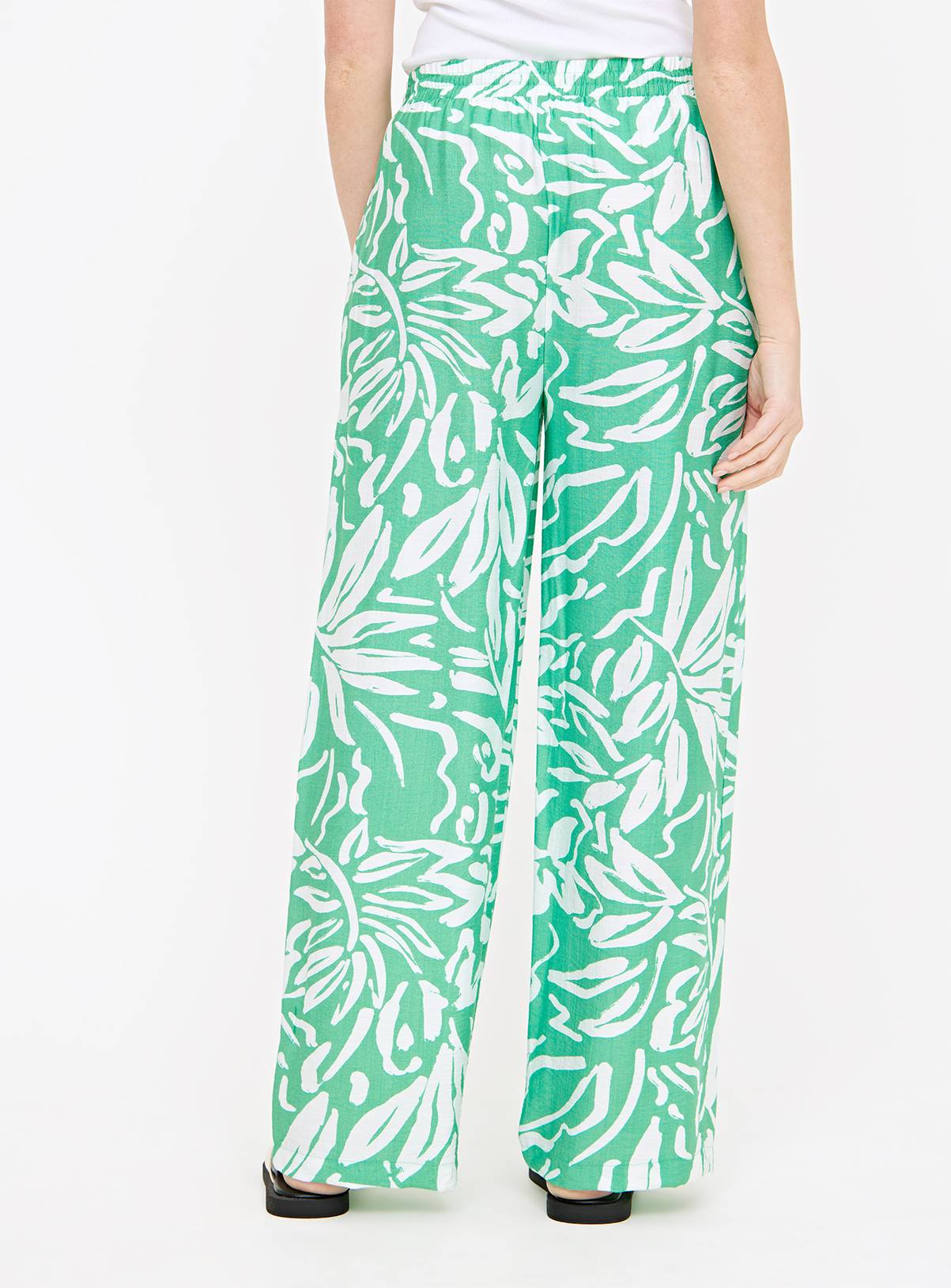 Green Leaf Print Wide Leg Trousers  14 - Image 4