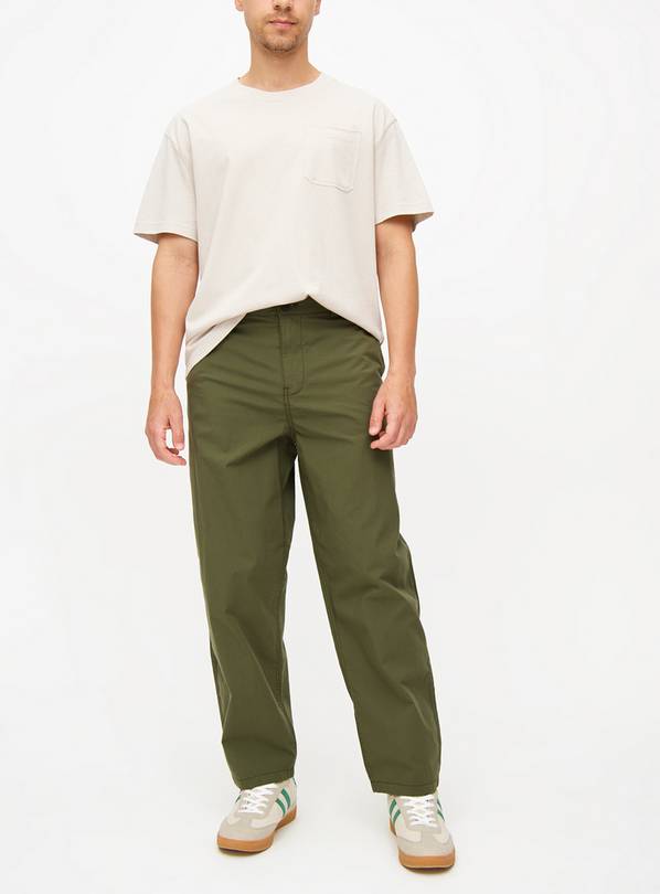 Khaki Poplin Chino Trousers 42R