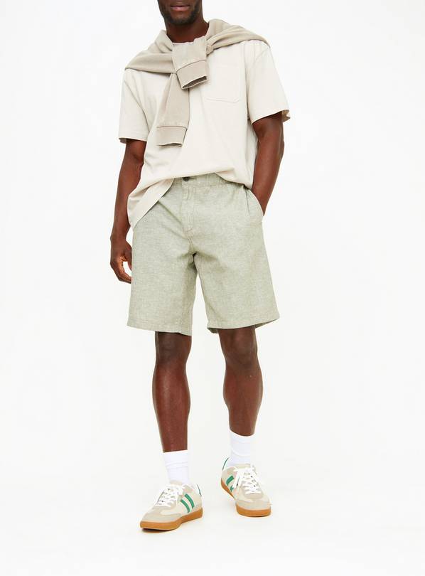 Khaki Marl Linen Blend Shorts 50