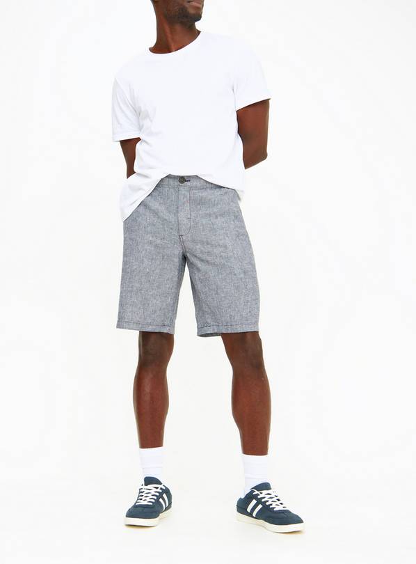 Navy Marl Linen Blend Shorts 40