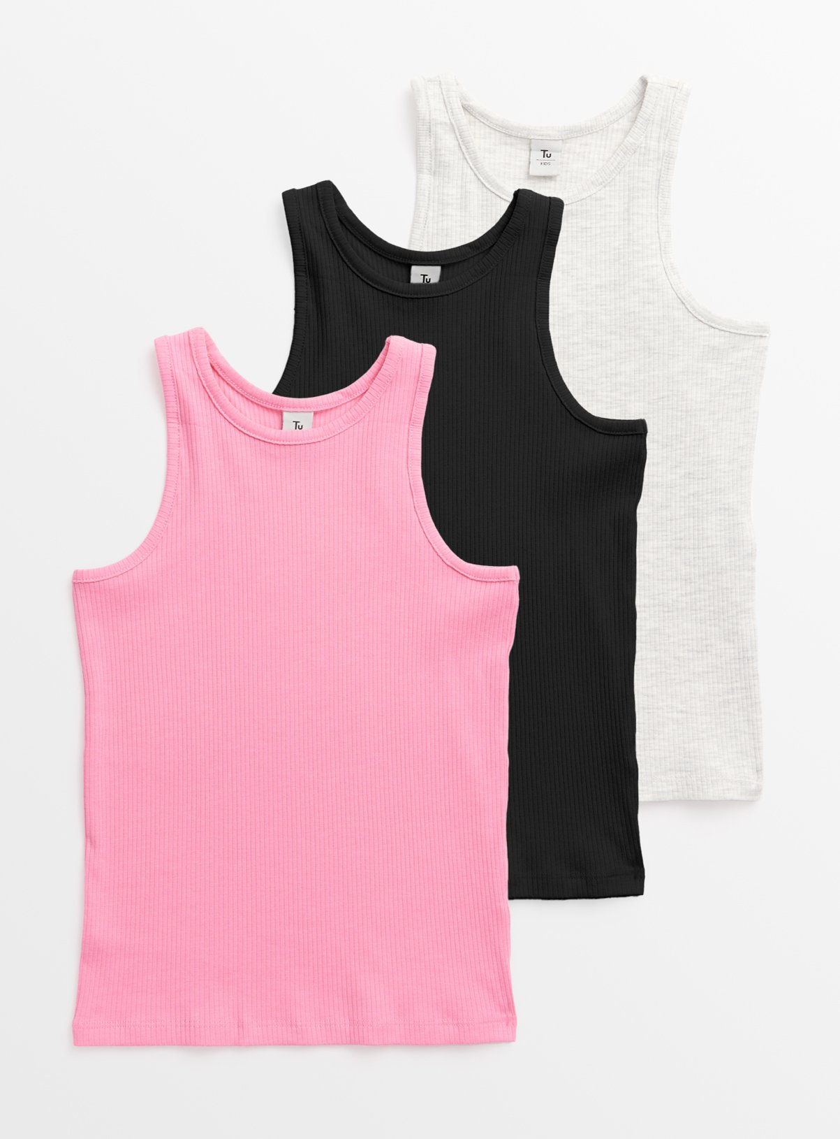 Pink, Black & Grey Ribbed Vests 3 Pack 9 years