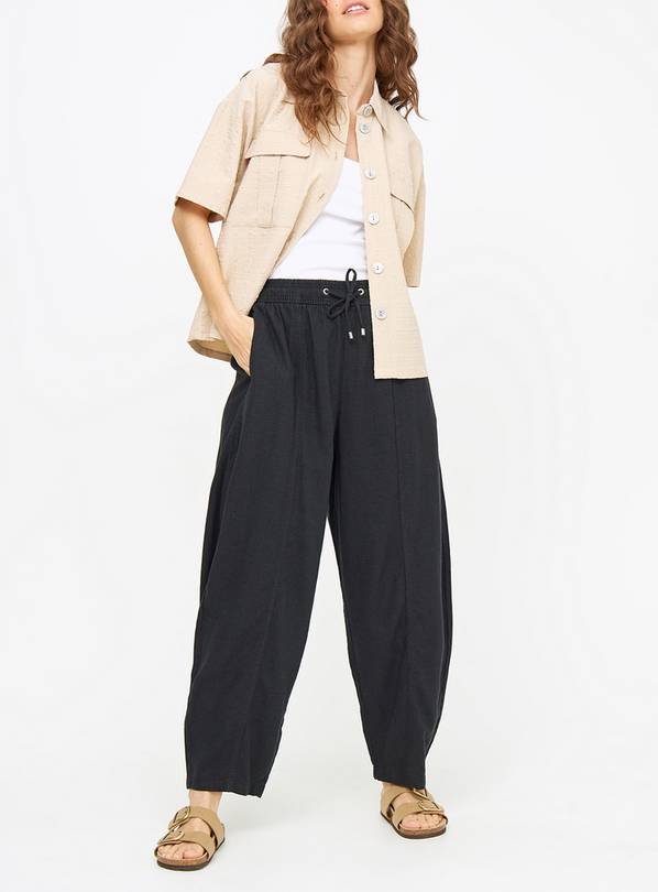 Black Linen Blend Barrel Leg Trousers 18