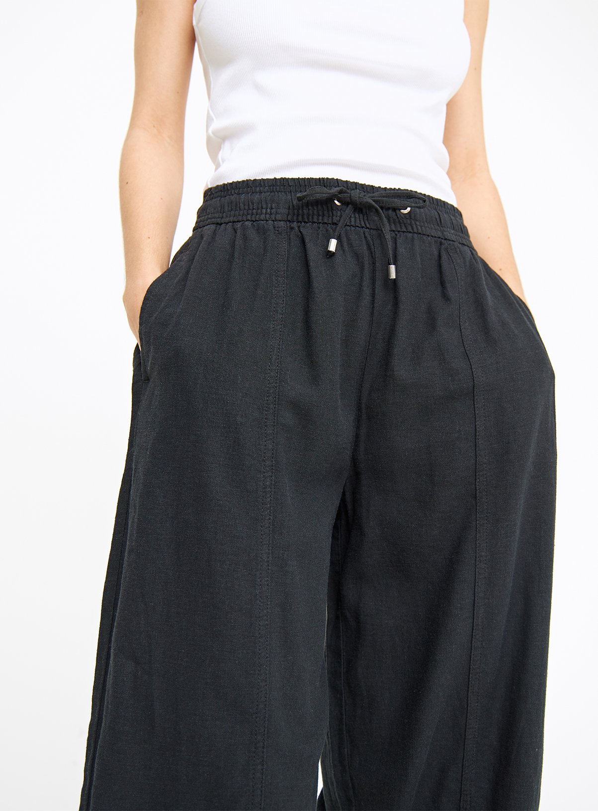 Black Linen Blend Barrel Leg Trousers 12 - Image 3 thumbnail