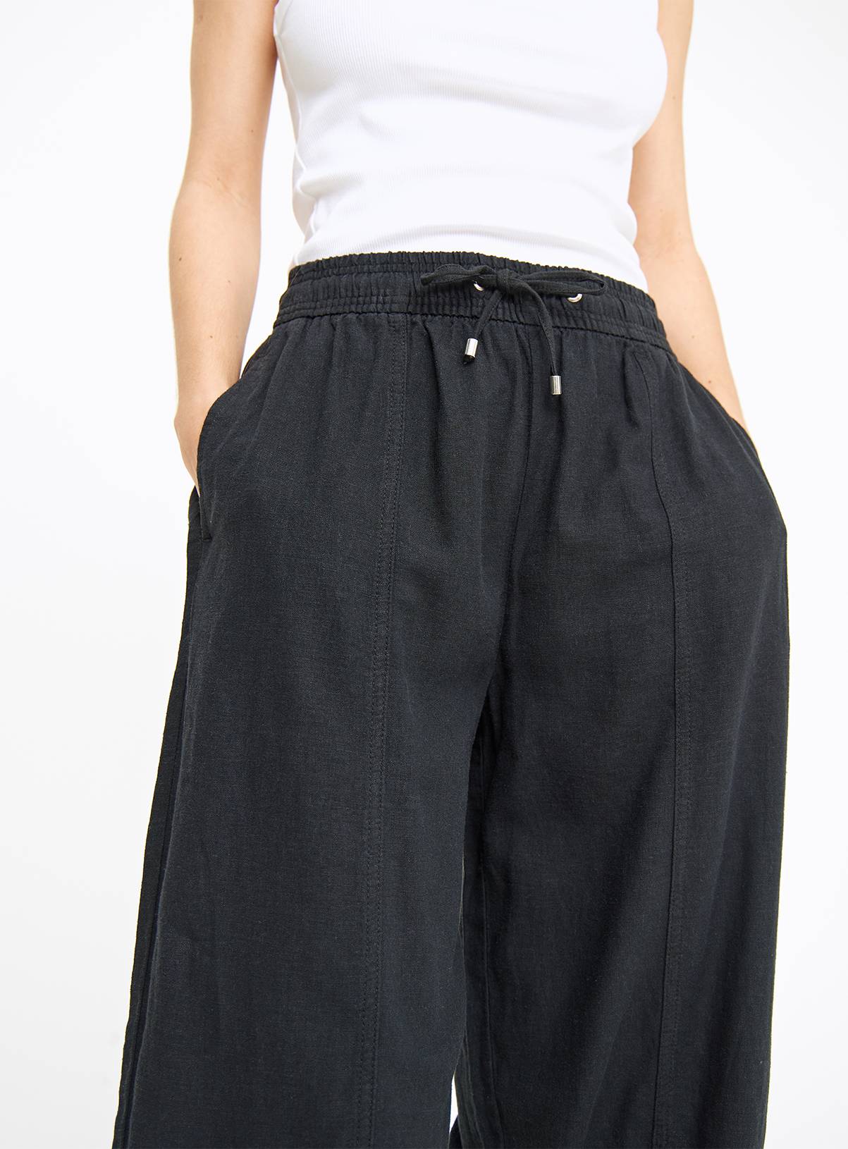 Black Linen Blend Barrel Leg Trousers 12 - Image 3