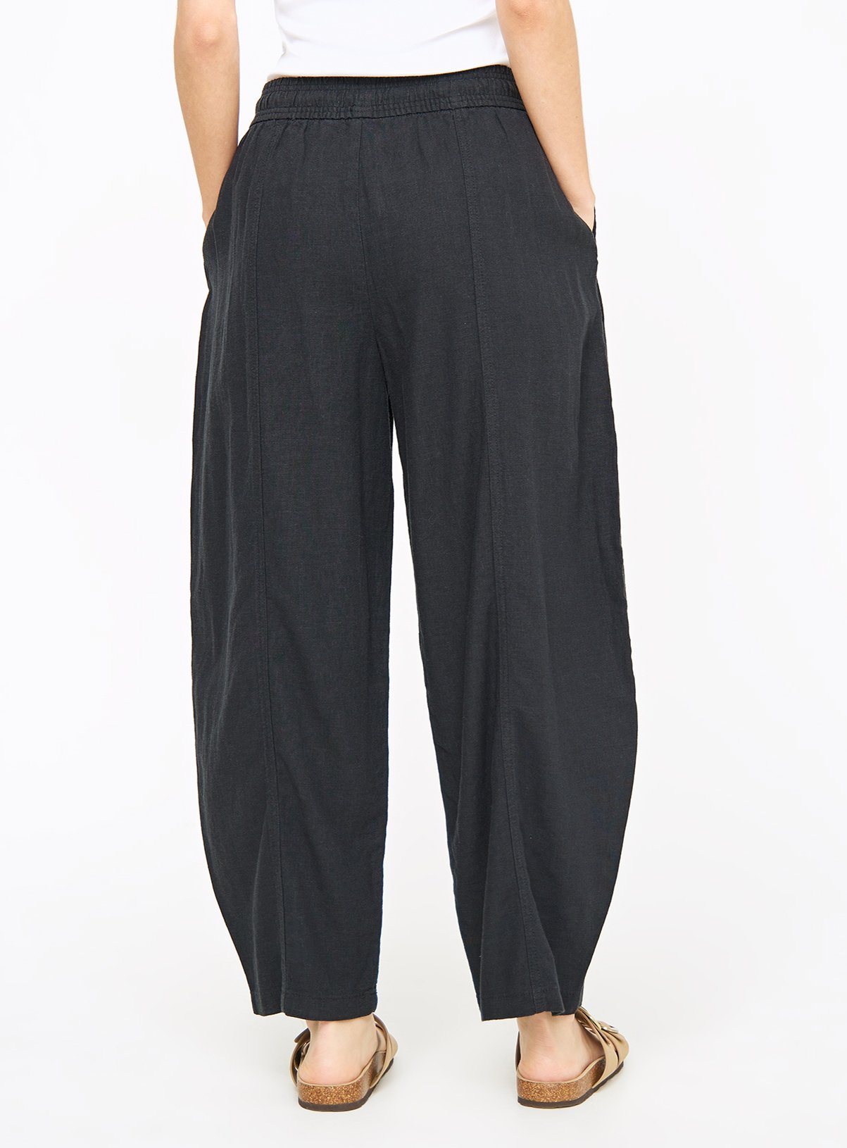Black Linen Blend Barrel Leg Trousers 12 - Image 4 thumbnail