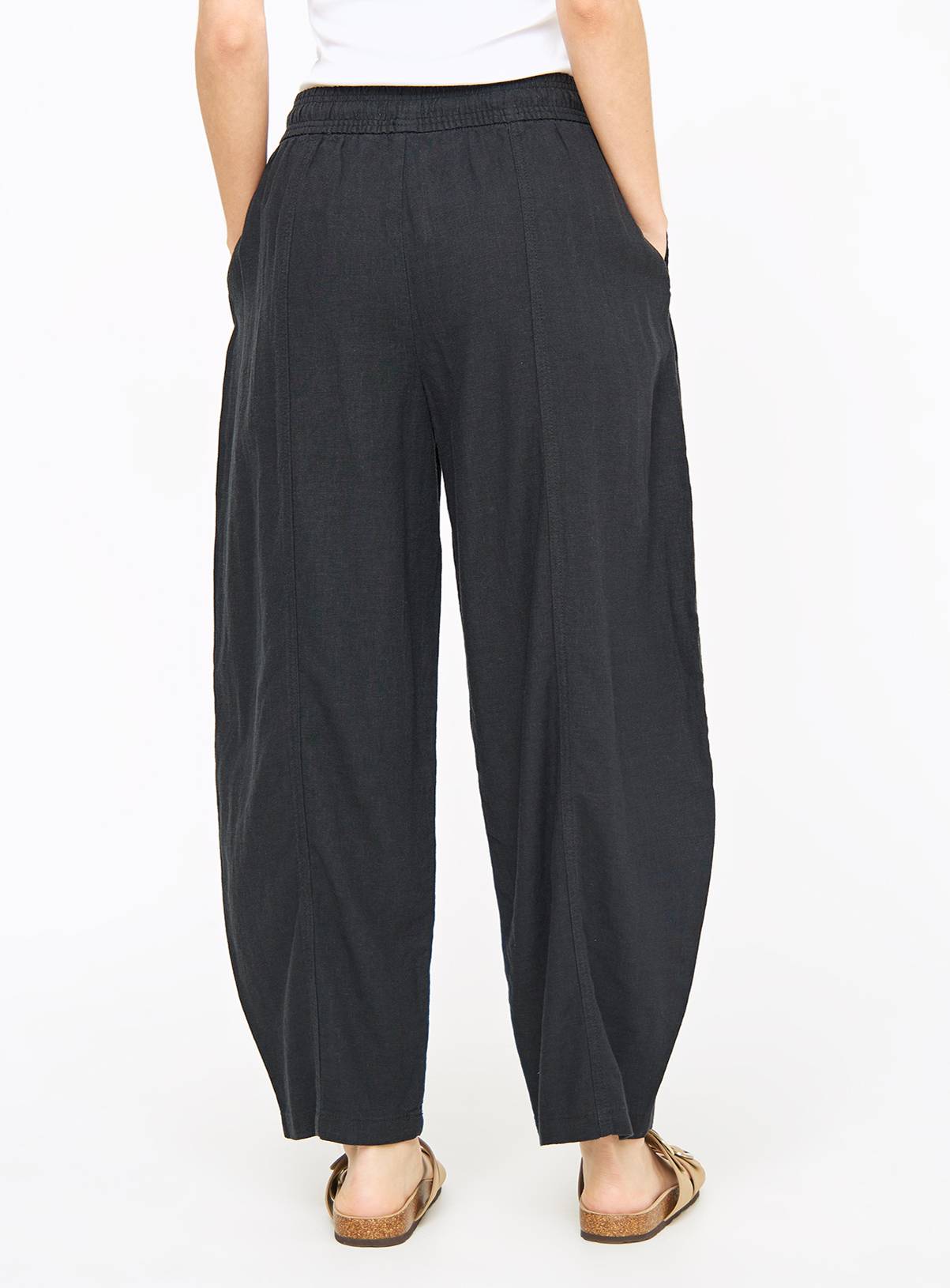 Black Linen Blend Barrel Leg Trousers 12 - Image 4