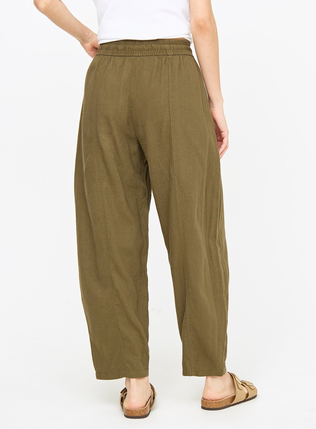 Khaki Linen Blend Barrel Leg Trousers  16 - Image 4 thumbnail