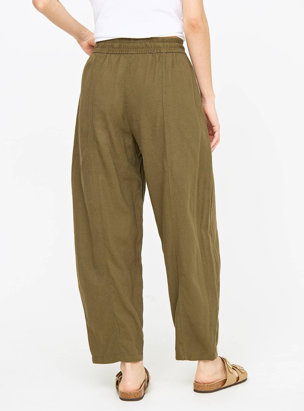 Khaki Linen Blend Barrel Leg Trousers  16 - Image 4