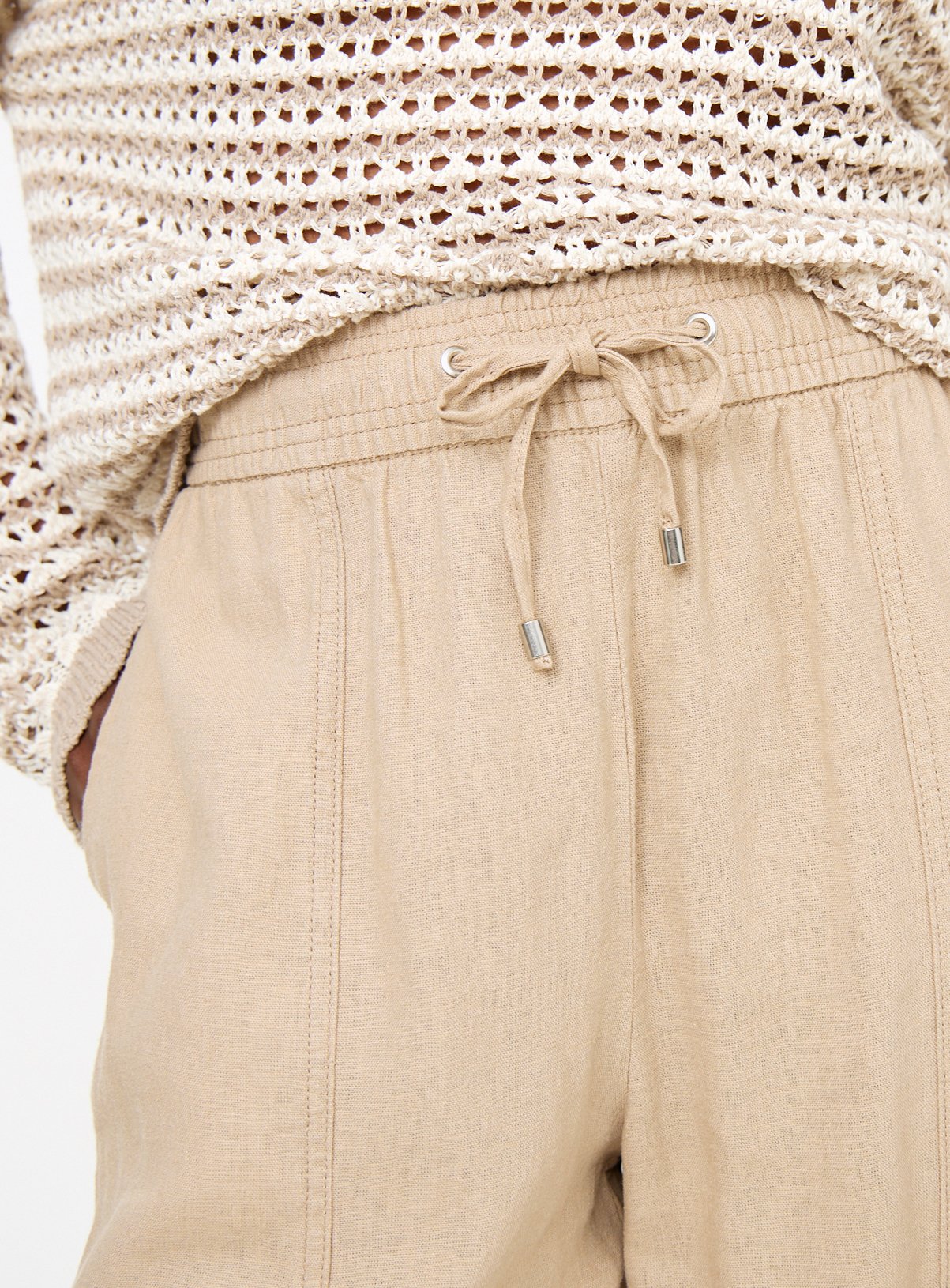 Stone Linen Blend Barrel Leg Trousers  12 - Image 3 thumbnail