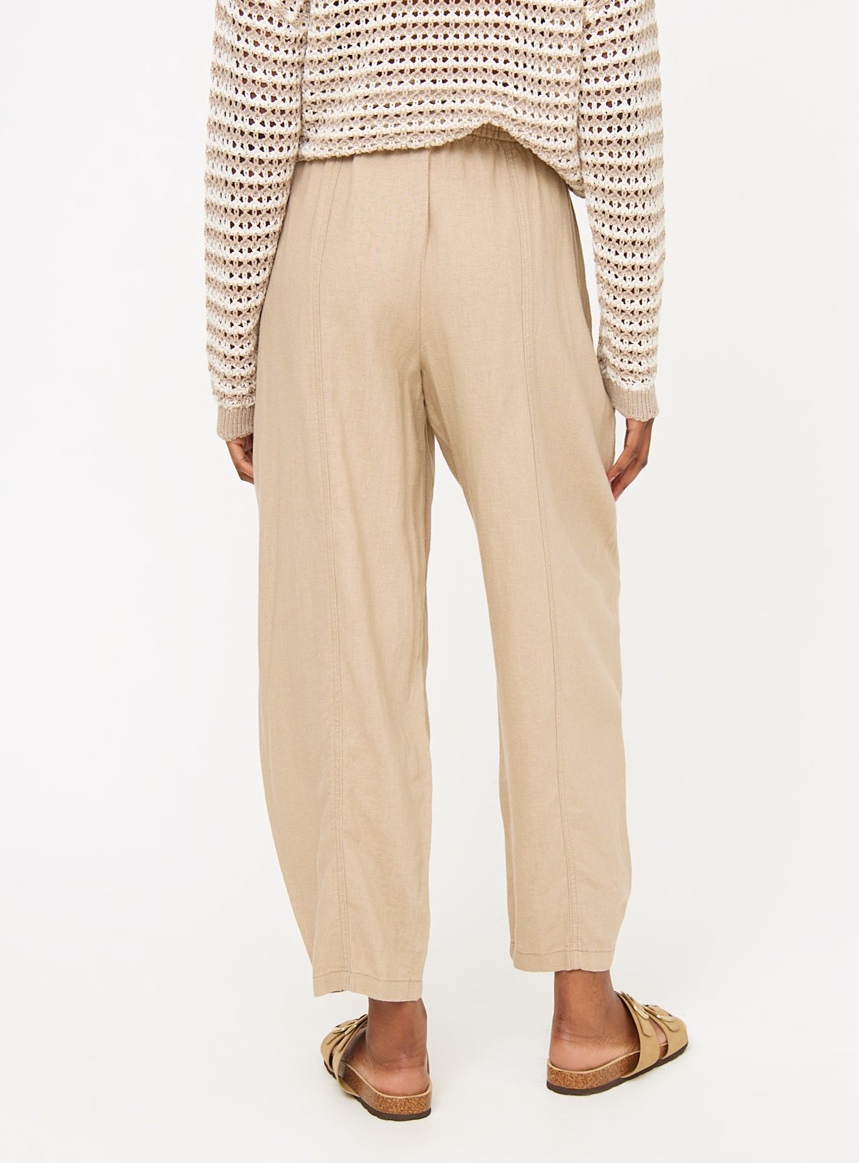 Stone Linen Blend Barrel Leg Trousers  12 - Image 4 thumbnail