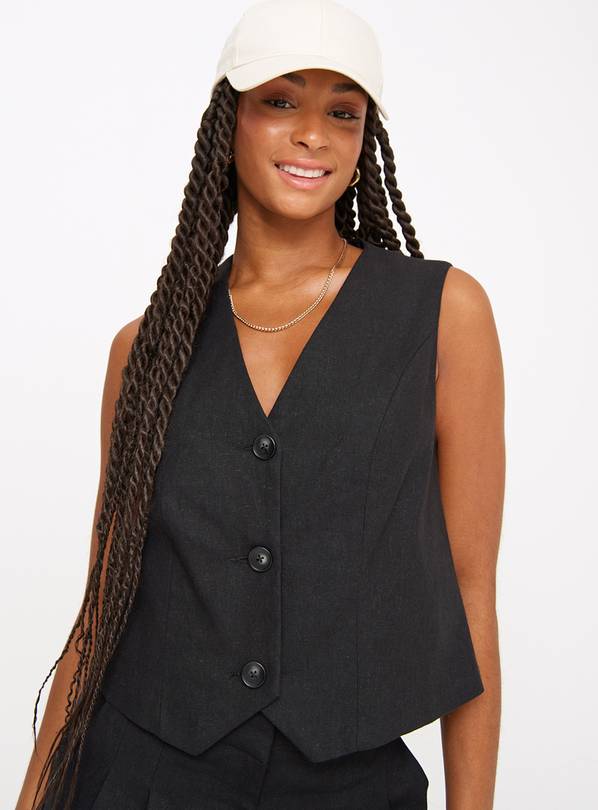 Black Linen Blend Coord Waistcoat 22