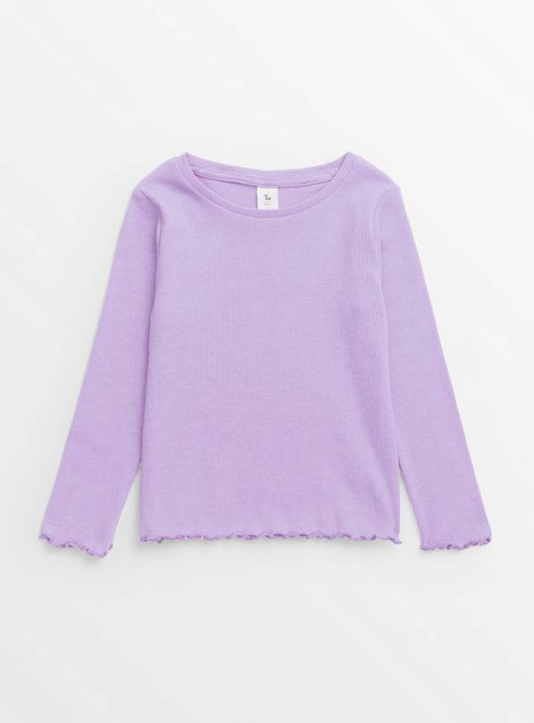 Lilac Lettuce Hem Ribbed Long Sleeve Top  3-4 years