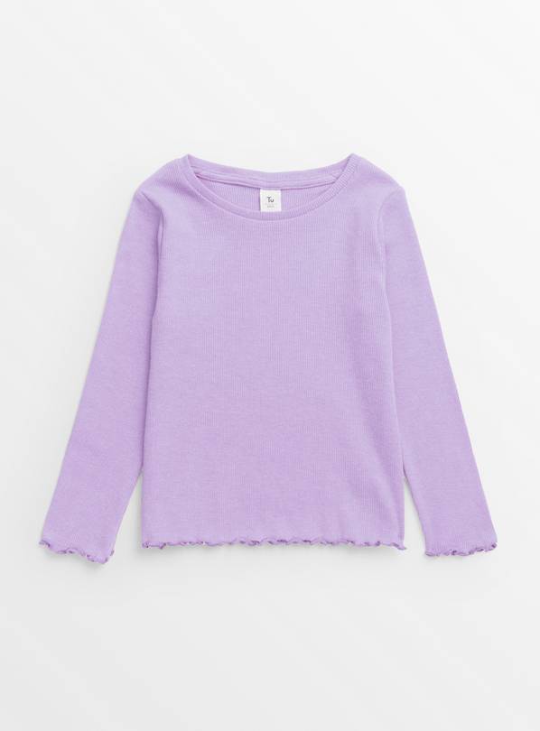 Lilac Lettuce Hem Ribbed Long Sleeve Top  5-6 years