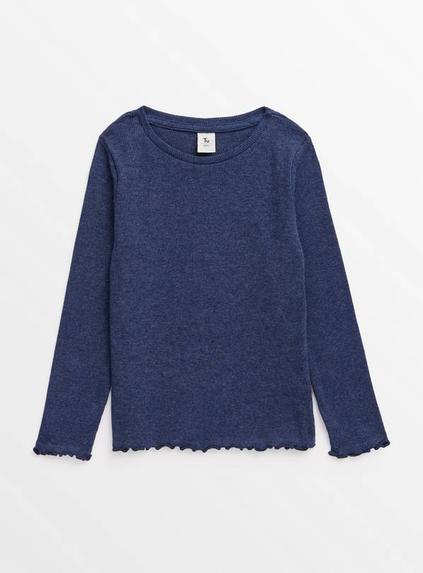 Navy Lettuce Hem Ribbed Long Sleeve Top 5-6 years