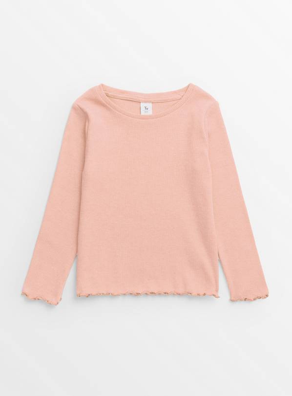 Pink Lettuce Hem Ribbed Long Sleeve Top 3-4 years