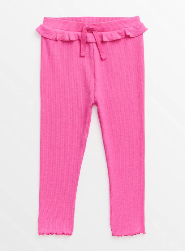 Bright Pink Ribbed Frill Leggings  5-6 years