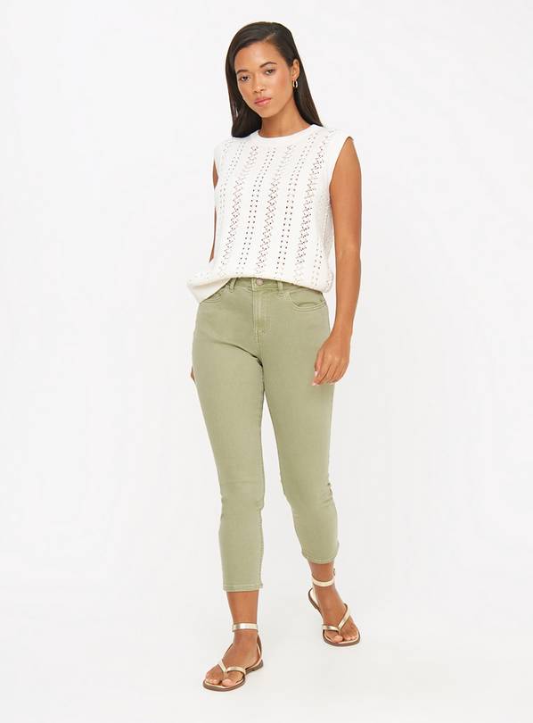 Khaki Skinny Cropped Denim Jeans 12