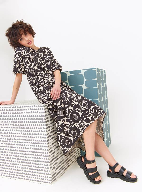 Tu X Scion Monochrome Kukkia Print Midaxi Dress 14