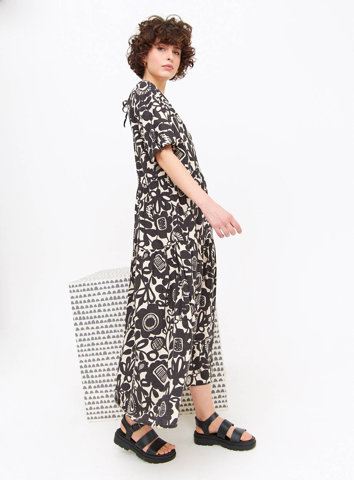 Tu X Scion Monochrome Kukkia Print Midaxi Dress 12 - Image 2