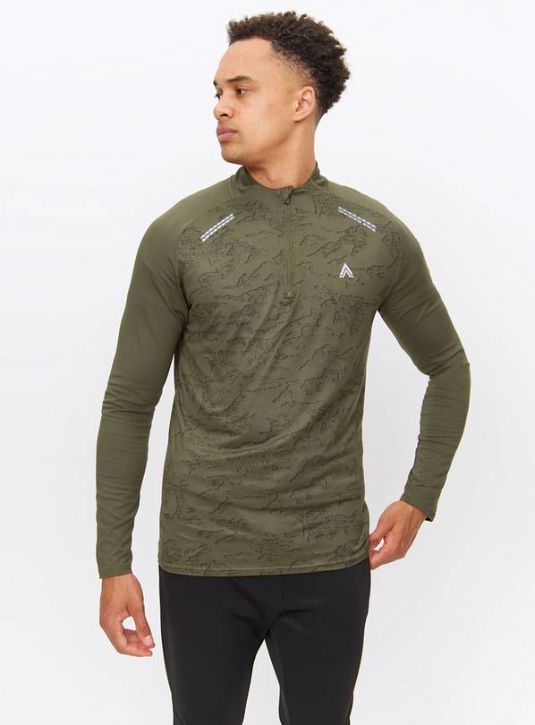 Active Khaki Printed Quarter Zip Top L