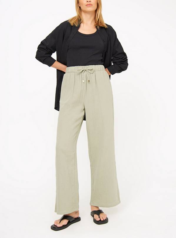 Green Double Cloth Wide Leg Trousers 8