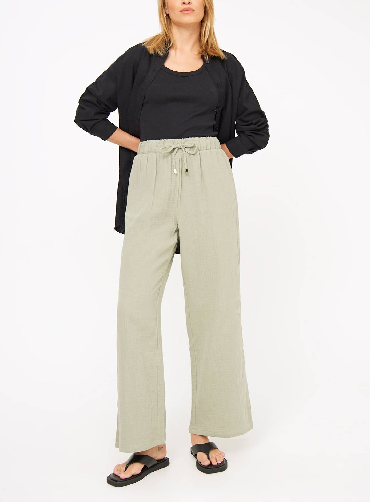 Green Double Cloth Wide Leg Trousers 24 - Image 1