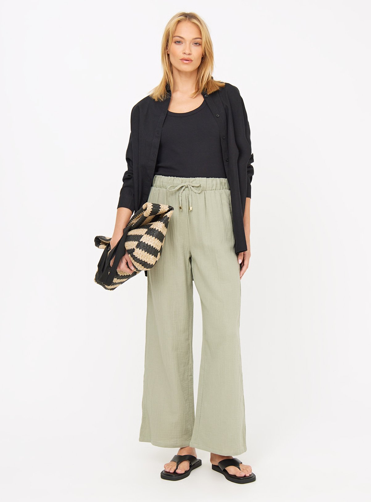 Green Double Cloth Wide Leg Trousers 24 - Image 2 thumbnail