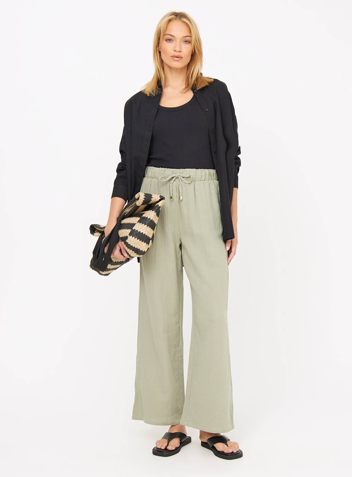 Green Double Cloth Wide Leg Trousers 24 - Image 2