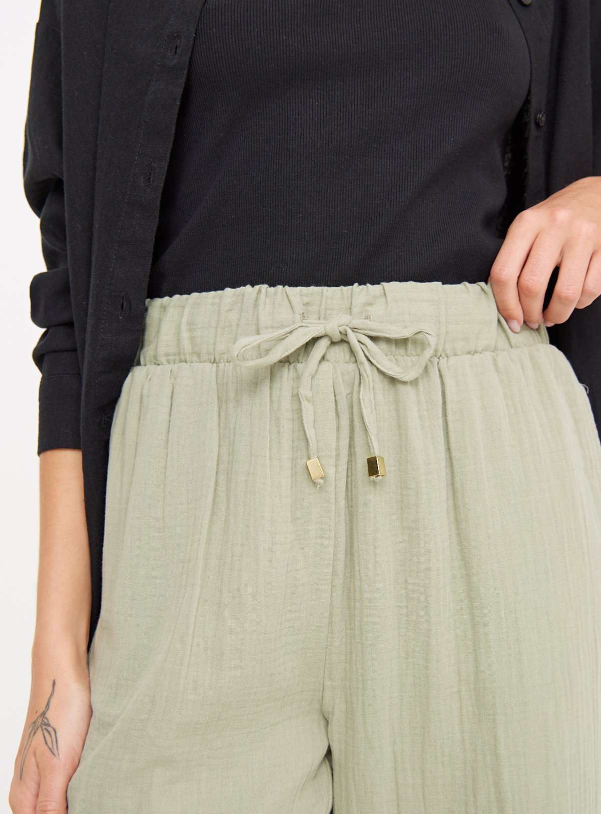 Green Double Cloth Wide Leg Trousers 24 - Image 3 thumbnail