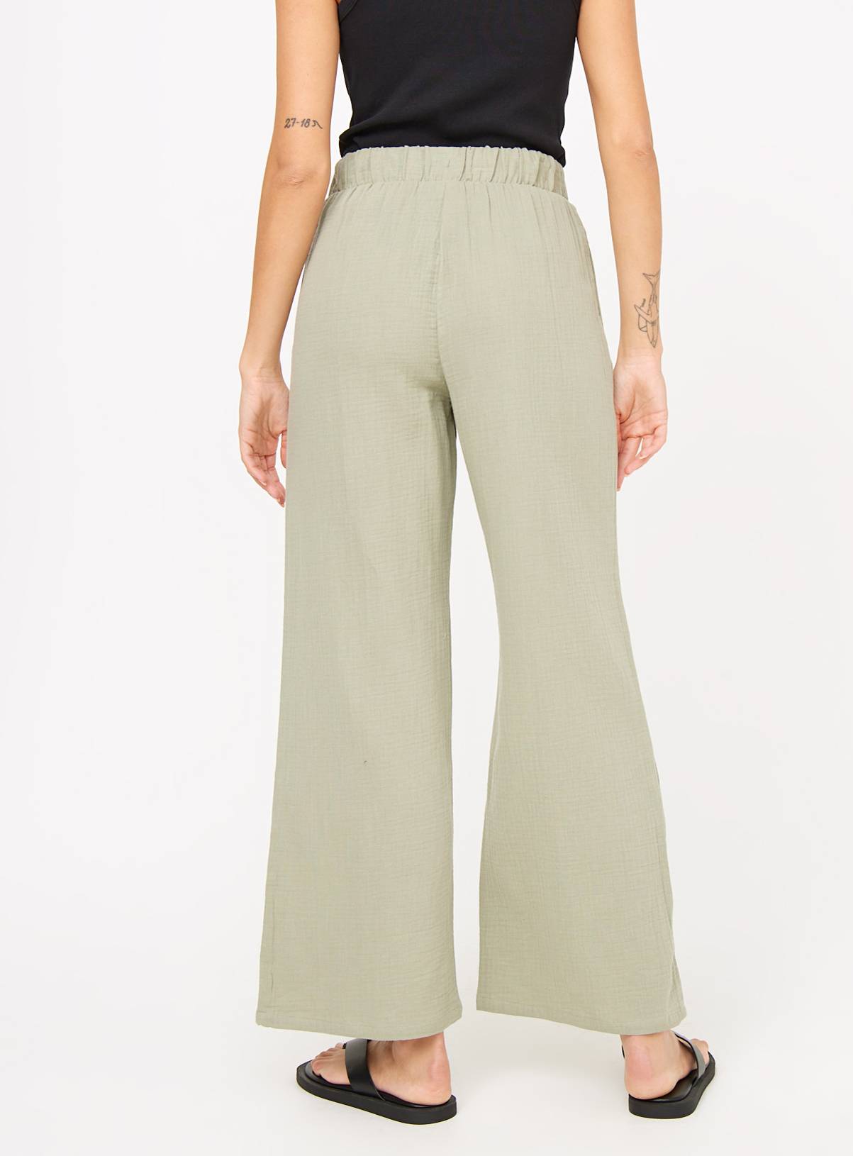 Green Double Cloth Wide Leg Trousers 24 - Image 4