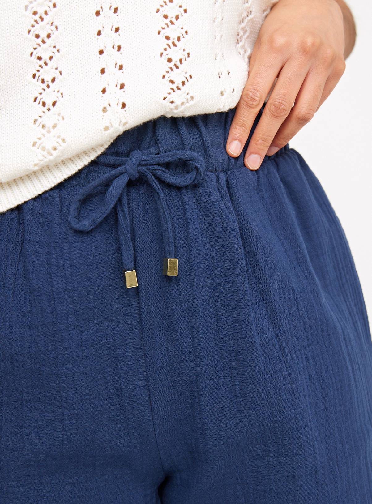 Navy Double Cloth Wide Leg Trousers  24 - Image 3