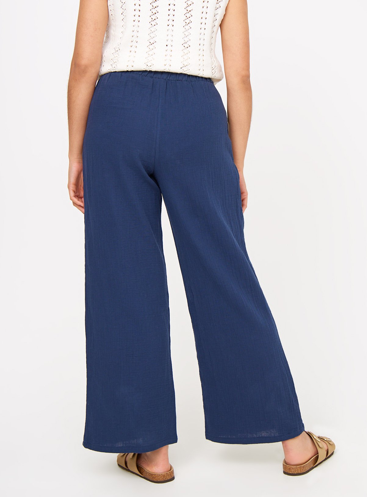 Navy Double Cloth Wide Leg Trousers  24 - Image 4 thumbnail