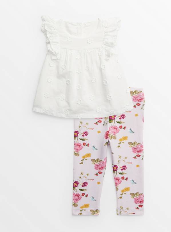 Floral Embroidered Woven Top & Leggings Set Up to 3 mths