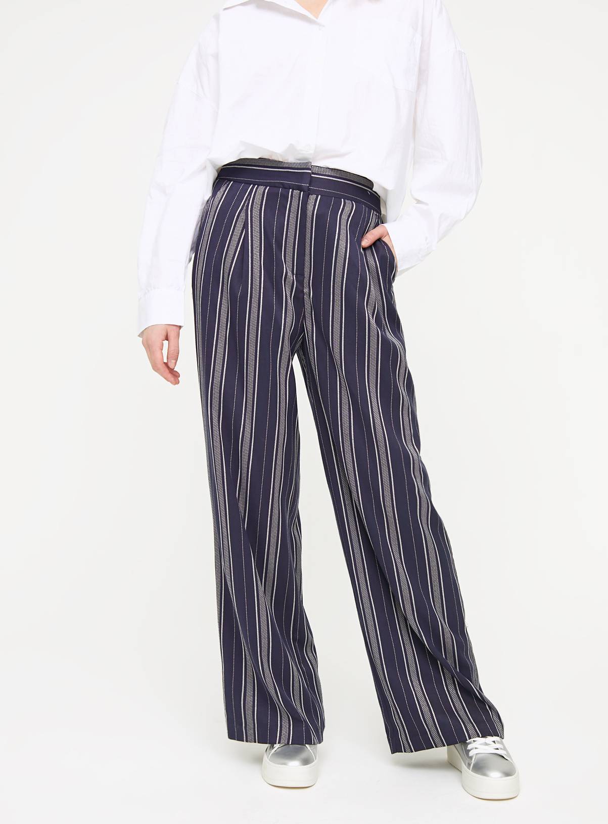 Navy Stripe Wide Leg Trousers 24L - Image 1
