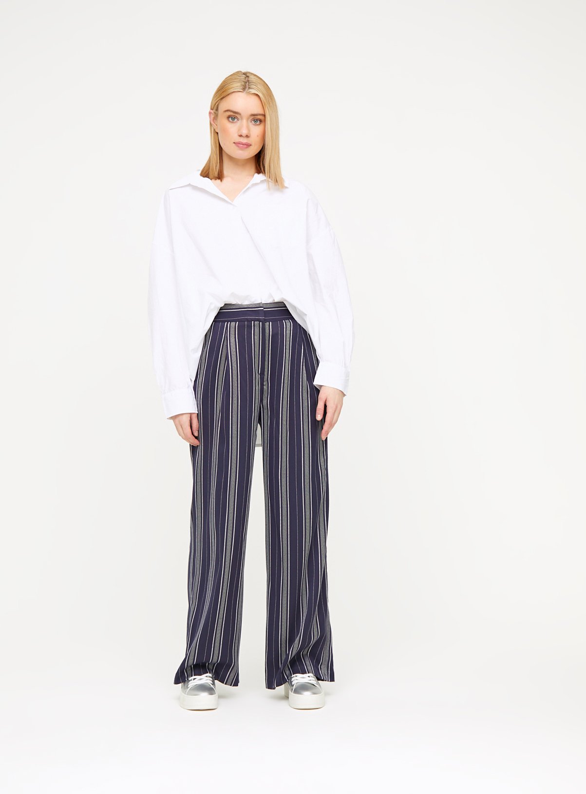 Navy Stripe Wide Leg Trousers 24L - Image 2 thumbnail