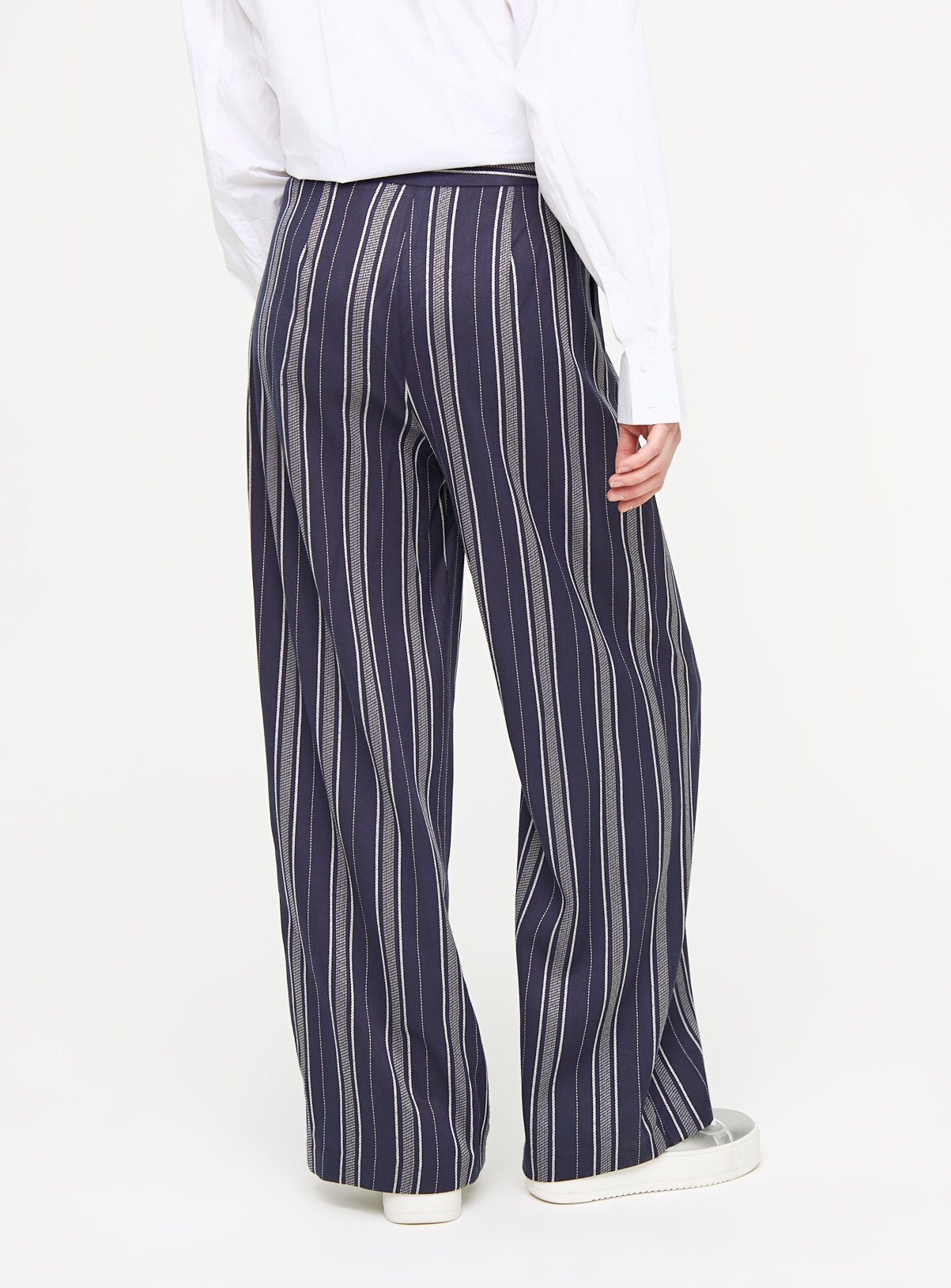 Navy Stripe Wide Leg Trousers 24L - Image 4 thumbnail