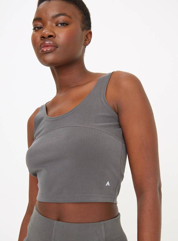 Active Charcoal Grey Ribbed Yoga Top L